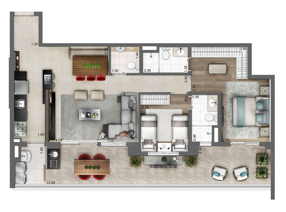 Planta opção 103m² | 2 suítes | 2 vagas | living ampliado | Atmosfera – Bosque da Saúde - São Paulo - São Paulo Planta opção 103m² | 2 suítes | 2 vagas | living ampliado | Atmosfera – Apartamento no Bosque da Saúde - São Paulo - São Paulo