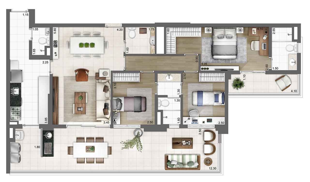 Planta tipo 133m²  | 3 suítes | 2 vagas | Atmosfera – Apartamento no  Bosque da Saúde - São Paulo - São Paulo