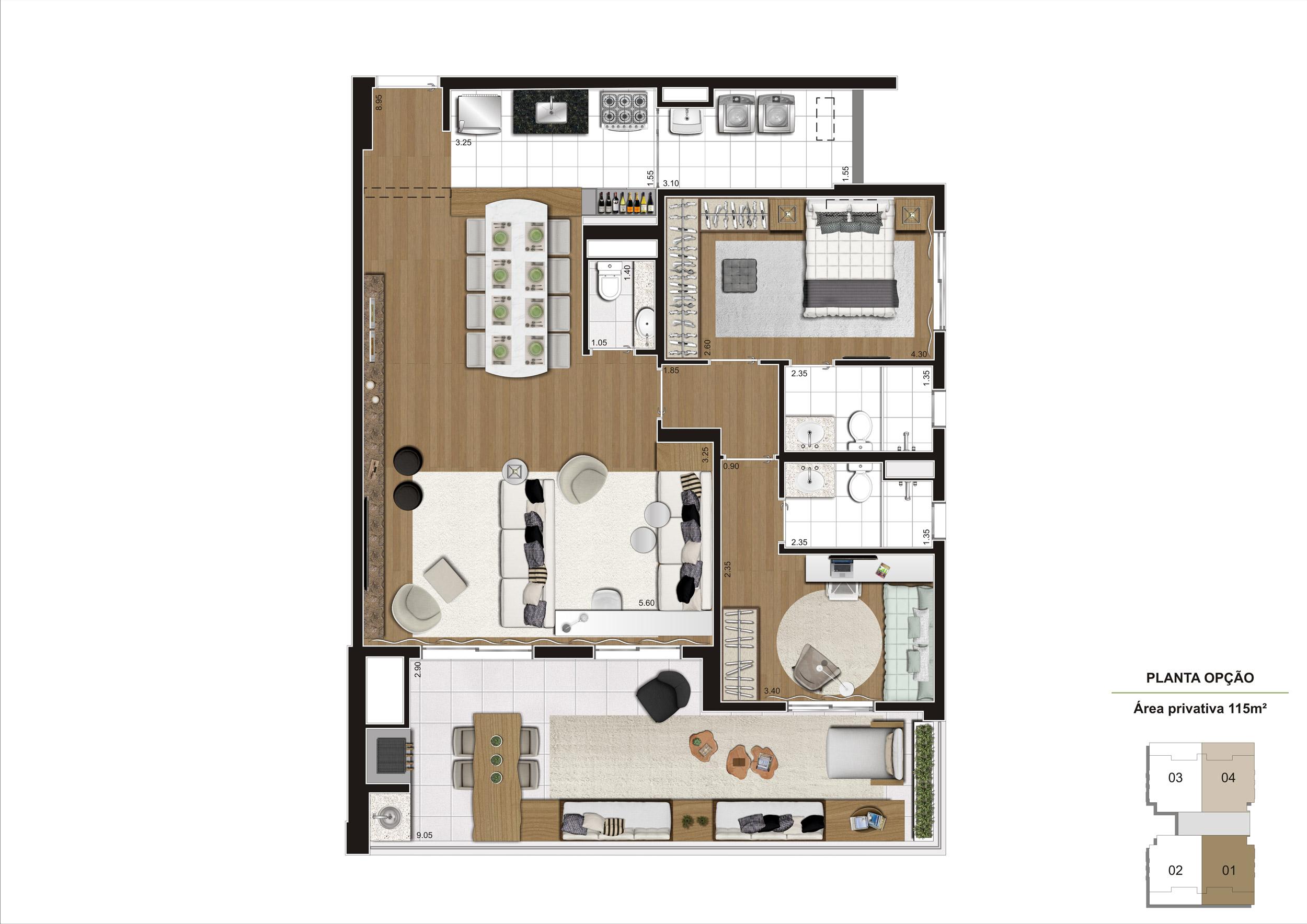 Planta opção 115m² - 2 suítes com living ampliado e 2 vagas demarcadas, para que você tenha um lugar único para viver sua história. | Cyrela Gran Cypriani – Apartamento no  Ipiranga - São Paulo - São Paulo