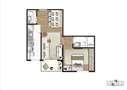 Planta Padrão da Unidade de 45m² - Torre A com Finais 1, 6, 7 e 12 | Praças da Cidade – Apartamento no  Brás - São Paulo - São Paulo