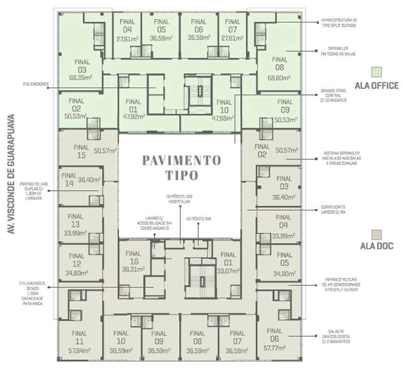 Planta - Pavimento Tipo | DOC Castelo Batel – Batel - Curitiba - Paraná Planta - Pavimento Tipo | DOC Castelo Batel – Salas Comerciais no Batel - Curitiba - Paraná