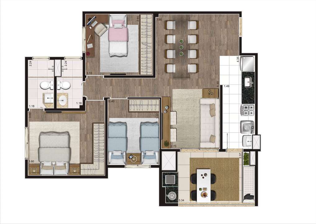 Planta Tipo Ilustrada 81 m² - 3 Dormitórios (1 Suíte) | Cyrela Heredità – Campestre - Santo André - São Paulo Planta Tipo Ilustrada 81 m² - 3 Dormitórios (1 Suíte) | Cyrela Heredità – Apartamento No Campestre - Santo André - São Paulo