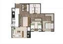 Planta Tipo Ilustrada 64 m² -  2 Dormitórios (1 Suíte) | Cyrela Heredità – Apartamento No  Campestre - Santo André - São Paulo