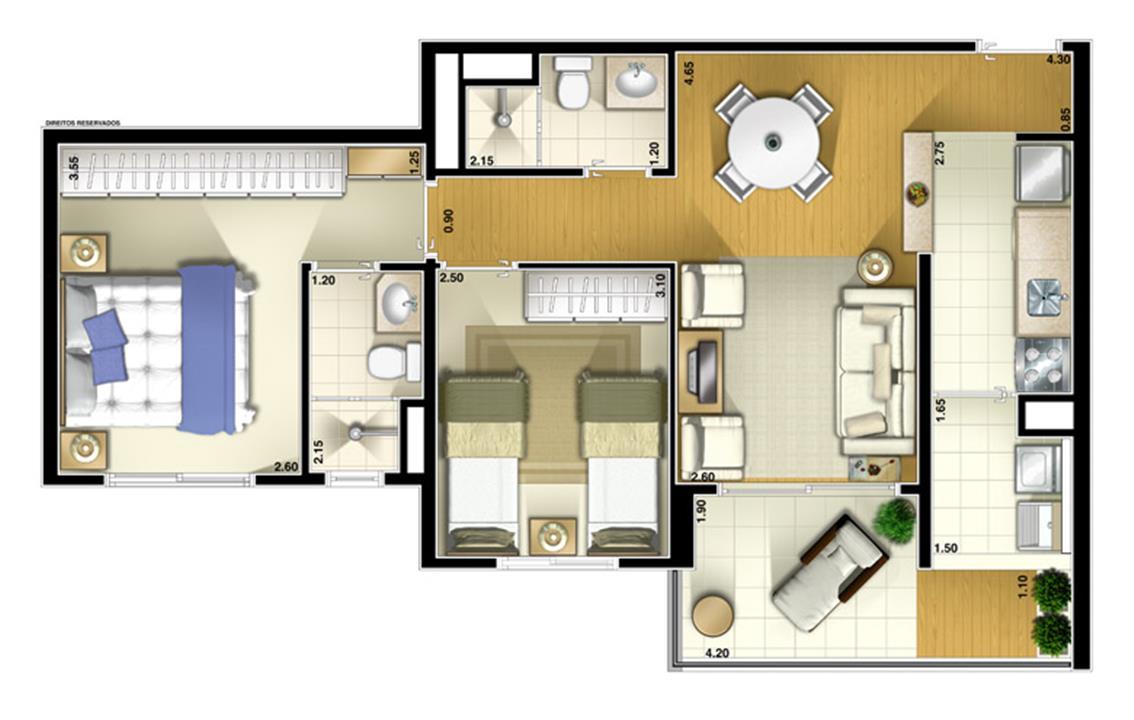 Planta Tipo 61 m² | Varanda Paulista – Paraíso - São Paulo - São Paulo Planta Tipo 61 m² | Varanda Paulista – Apartamento no Paraíso - São Paulo - São Paulo