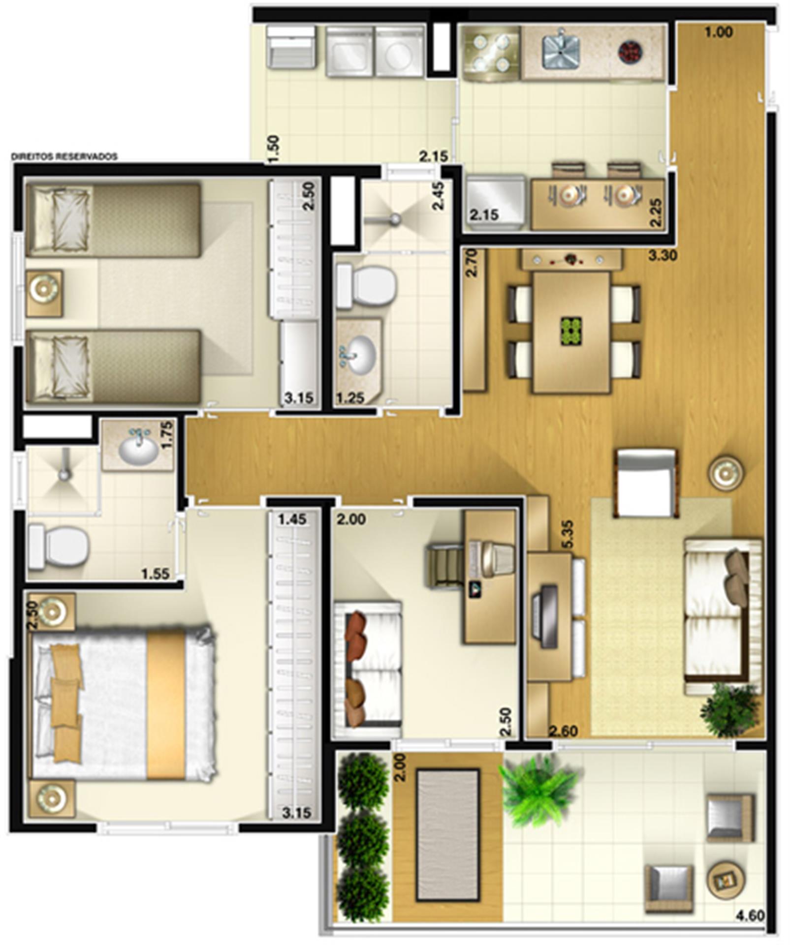 Planta Tipo 75 m² | Varanda Paulista – Paraíso - São Paulo - São Paulo Planta Tipo 75 m² | Varanda Paulista – Apartamento no Paraíso - São Paulo - São Paulo