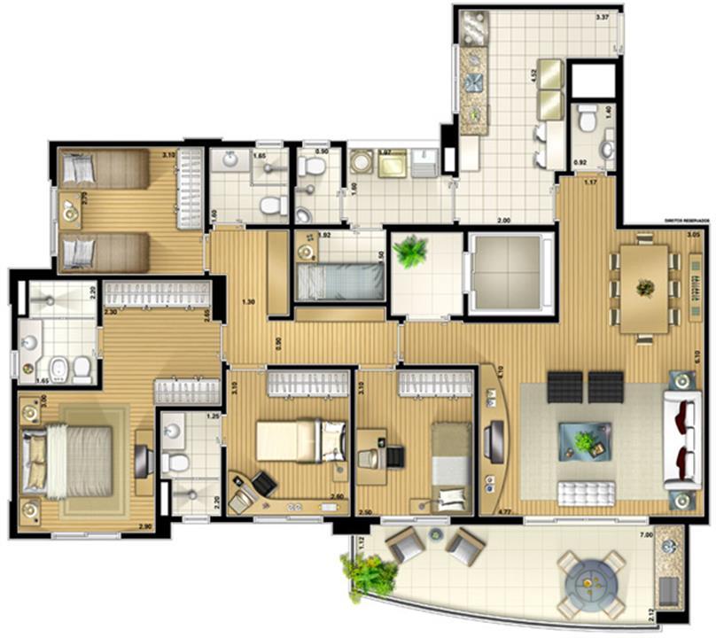 Planta Tipo 139 m² 4 dorm (2 suítes) | Vereda Paraíso – Paraíso - São Paulo - São Paulo Planta Tipo 139 m² 4 dorm (2 suítes) | Vereda Paraíso – Apartamento no Paraíso - São Paulo - São Paulo