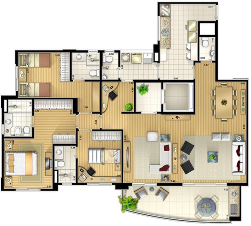 Planta Tipo 139 m² (opção sala ampliada e 3 súites) | Vereda Paraíso – Paraíso - São Paulo - São Paulo Planta Tipo 139 m² (opção sala ampliada e 3 súites) | Vereda Paraíso – Apartamento no Paraíso - São Paulo - São Paulo