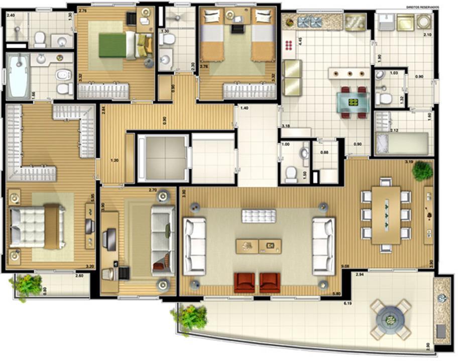 Planta Tipo 180 m² 4 dorm. (2suítes) | Vereda Paraíso – Paraíso - São Paulo - São Paulo Planta Tipo 180 m² 4 dorm. (2suítes) | Vereda Paraíso – Apartamento no Paraíso - São Paulo - São Paulo