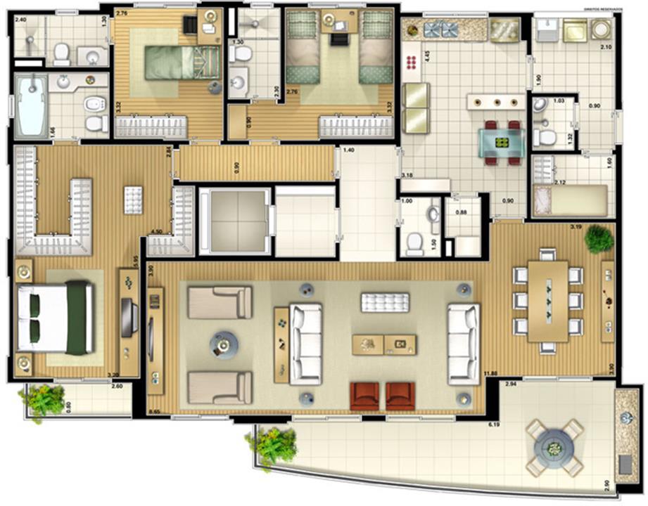 Planta Tipo 180 m² (opção sala ampliada e 3 súites) | Vereda Paraíso – Paraíso - São Paulo - São Paulo Planta Tipo 180 m² (opção sala ampliada e 3 súites) | Vereda Paraíso – Apartamento no Paraíso - São Paulo - São Paulo