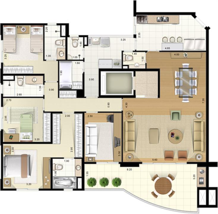 Planta - 155m² 4 dorm. (2 suítes) | Vivai Moema – Moema - São Paulo - São Paulo Planta - 155m² 4 dorm. (2 suítes) | Vivai Moema – Apartamento em Moema - São Paulo - São Paulo