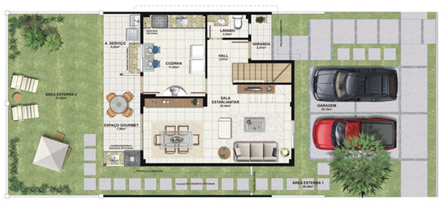 Planta casa A 120,42 m² - pavimento inferior | Aldeia Parque - Igarapé – Colina de Laranjeiras - Serra - Espírito Santo Planta casa A 120,42 m² - pavimento inferior | Aldeia Parque - Igarapé – Casa na Colina de Laranjeiras - Serra - Espírito Santo