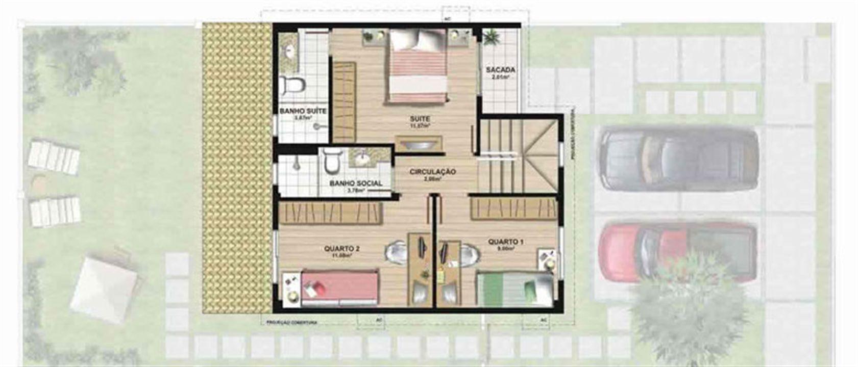 Planta casa A 120,42 m² - pavimento superior | Aldeia Parque - Igarapé – Colina de Laranjeiras - Serra - Espírito Santo Planta casa A 120,42 m² - pavimento superior | Aldeia Parque - Igarapé – Casa na Colina de Laranjeiras - Serra - Espírito Santo