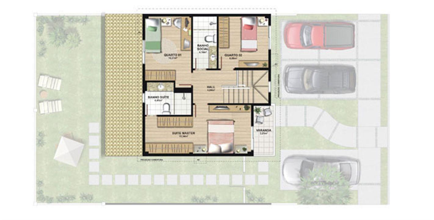 Planta casa B 140,21 m² - pavimento superior | Aldeia Parque - Igarapé – Colina de Laranjeiras - Serra - Espírito Santo Planta casa B 140,21 m² - pavimento superior | Aldeia Parque - Igarapé – Casa na Colina de Laranjeiras - Serra - Espírito Santo