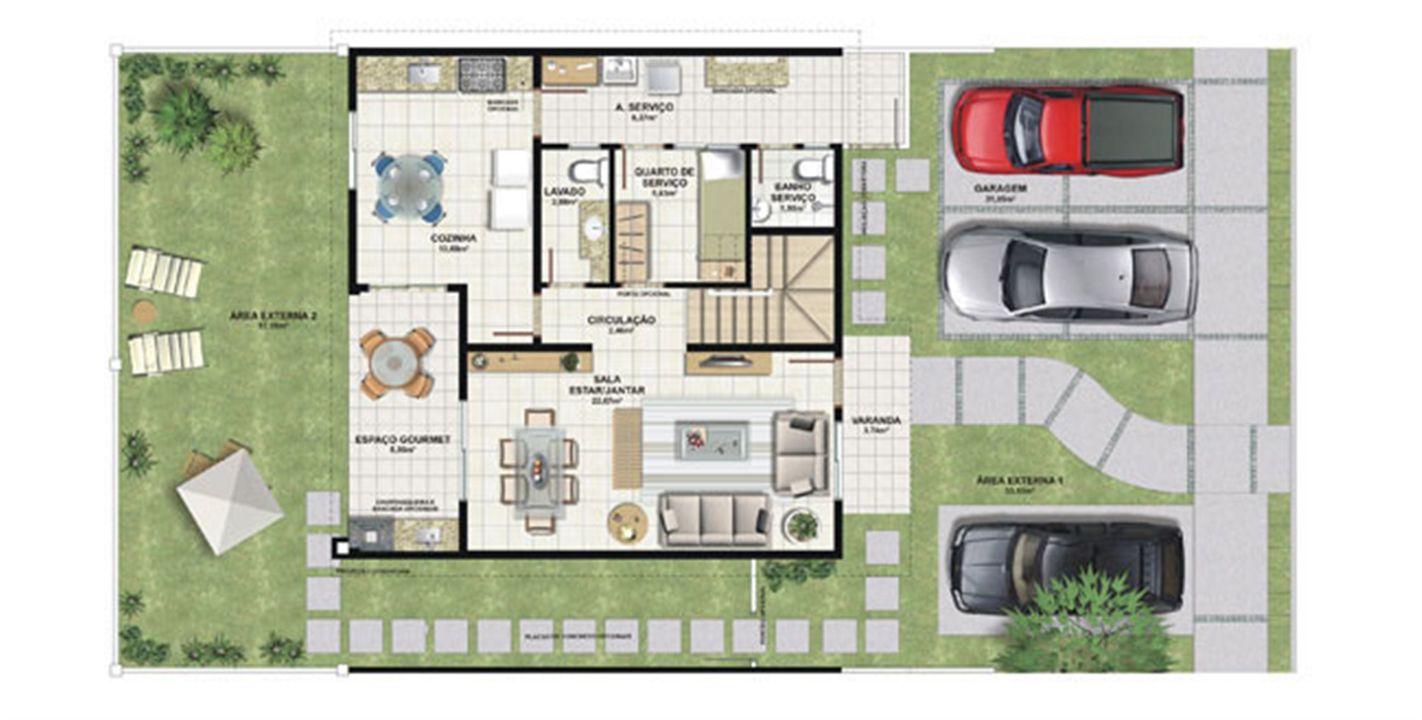 Planta casa C 165,29 m² - pavimento inferior | Aldeia Parque - Igarapé – Colina de Laranjeiras - Serra - Espírito Santo Planta casa C 165,29 m² - pavimento inferior | Aldeia Parque - Igarapé – Casa na Colina de Laranjeiras - Serra - Espírito Santo