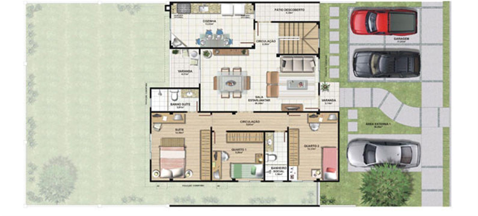 Planta casa E 210,87 m² - pavimento térreo | Aldeia Parque - Igarapé – Colina de Laranjeiras - Serra - Espírito Santo Planta casa E 210,87 m² - pavimento térreo | Aldeia Parque - Igarapé – Casa na Colina de Laranjeiras - Serra - Espírito Santo