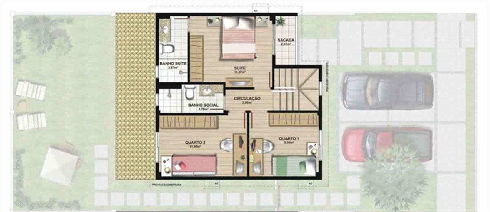 Planta casa A 120,42 m² - superior | Aldeia Parque - Itatiaia – Colina de Laranjeiras - Serra - Espírito Santo Planta casa A 120,42 m² - superior | Aldeia Parque - Itatiaia – Casa na Colina de Laranjeiras - Serra - Espírito Santo