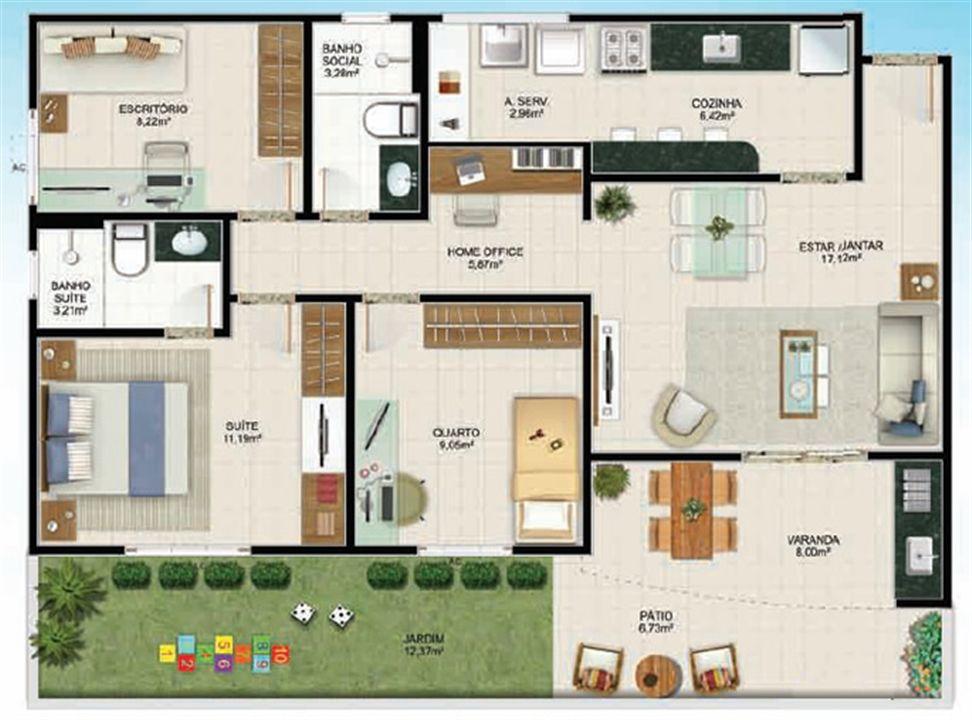 Planta Térreo 3 quartos - 106 m² | Aldeia Parque - Itaúna – Colina de Laranjeiras - Serra - Espírito Santo Planta Térreo 3 quartos - 106 m² | Aldeia Parque - Itaúna – Apartamento na Colina de Laranjeiras - Serra - Espírito Santo