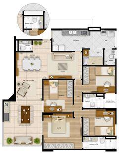142,24 m² - Planta 4 quartos1 sui´te  | La Plage Residencial Clube – Apartamento na  Praia da Costa - Vila Velha - Espírito Santo