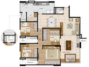 143,95 m² - Planta 4 quartos1 sui´te  | La Plage Residencial Clube – Apartamento na  Praia da Costa - Vila Velha - Espírito Santo