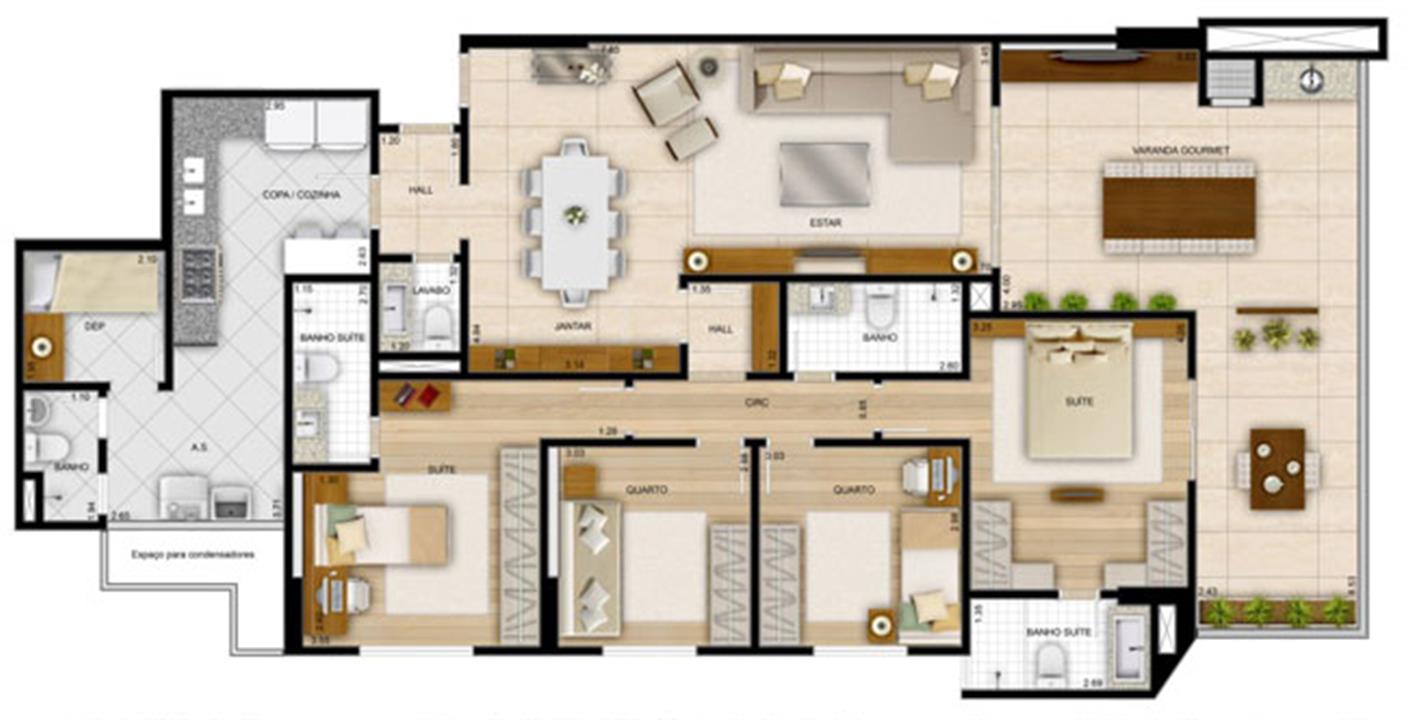 Planta 4 quartos170,32 m² - 2 suítes | La Plage Residencial Clube – Praia da Costa - Vila Velha - Espírito Santo Planta 4 quartos170,32 m² - 2 suítes | La Plage Residencial Clube – Apartamento na Praia da Costa - Vila Velha - Espírito Santo