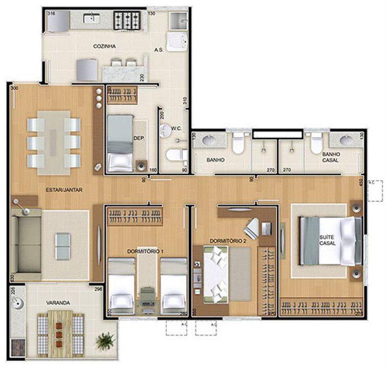 Torres 1 e 4 - 3 Quartos - 96 m² - Planta tipo | Reserva Verde Residencial Park – Laranjeiras - Serra - Espírito Santo Torres 1 e 4 - 3 Quartos - 96 m² - Planta tipo | Reserva Verde Residencial Park – Apartamento em Laranjeiras - Serra - Espírito Santo