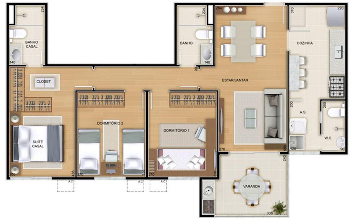 Torres 2 e 3 - 3 Quartos - 85 m² - Planta opção - Cozinha Americana | Reserva Verde Residencial Park – Laranjeiras - Serra - Espírito Santo Torres 2 e 3 - 3 Quartos - 85 m² - Planta opção - Cozinha Americana | Reserva Verde Residencial Park – Apartamento em Laranjeiras - Serra - Espírito Santo