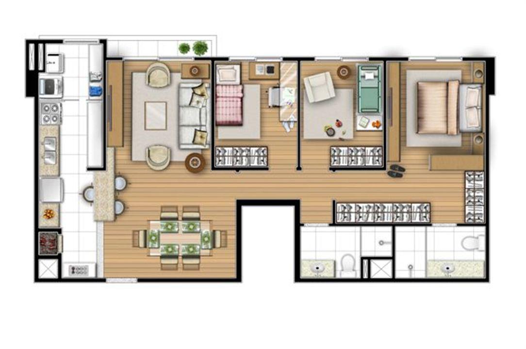 Planta tipo 80 m² - 3 quartos | Acqua Verde Family Space – Água Verde - Curitiba - Paraná Planta tipo 80 m² - 3 quartos | Acqua Verde Family Space – Apartamento no Água Verde - Curitiba - Paraná