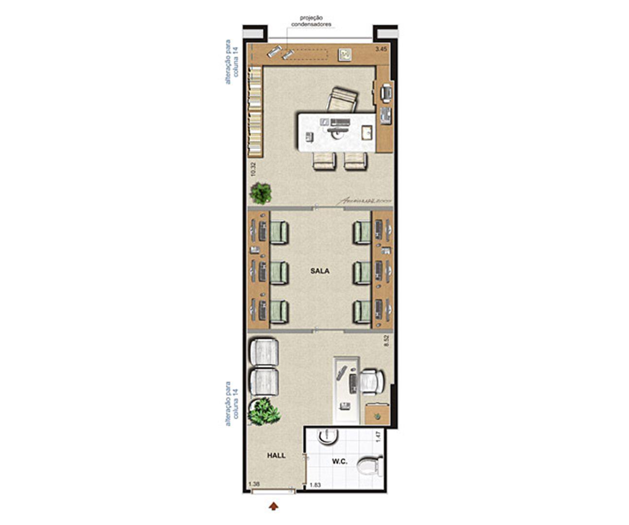 Planta opção 36 m² | CEO  Office – Salas Comerciais na  Barra da Tijuca - Rio de Janeiro - Rio de Janeiro