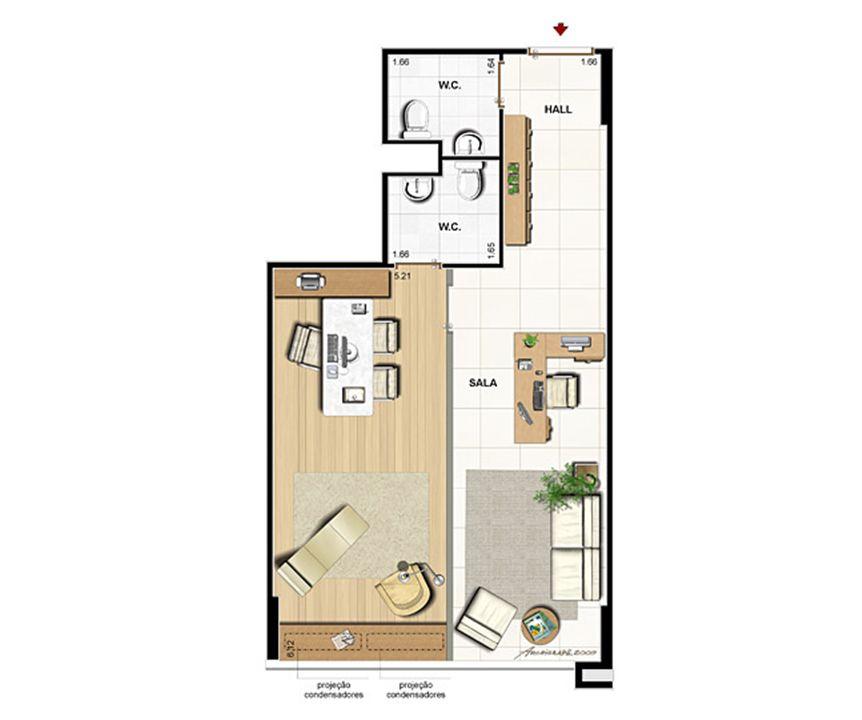 Planta opção 43 m² | CEO Office – Barra da Tijuca - Rio de Janeiro - Rio de Janeiro Planta opção 43 m² | CEO Office – Salas Comerciais na Barra da Tijuca - Rio de Janeiro - Rio de Janeiro