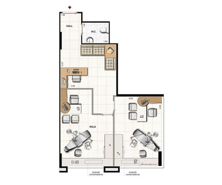 Planta opção 54 m² | CEO Office – Barra da Tijuca - Rio de Janeiro - Rio de Janeiro Planta opção 54 m² | CEO Office – Salas Comerciais na Barra da Tijuca - Rio de Janeiro - Rio de Janeiro