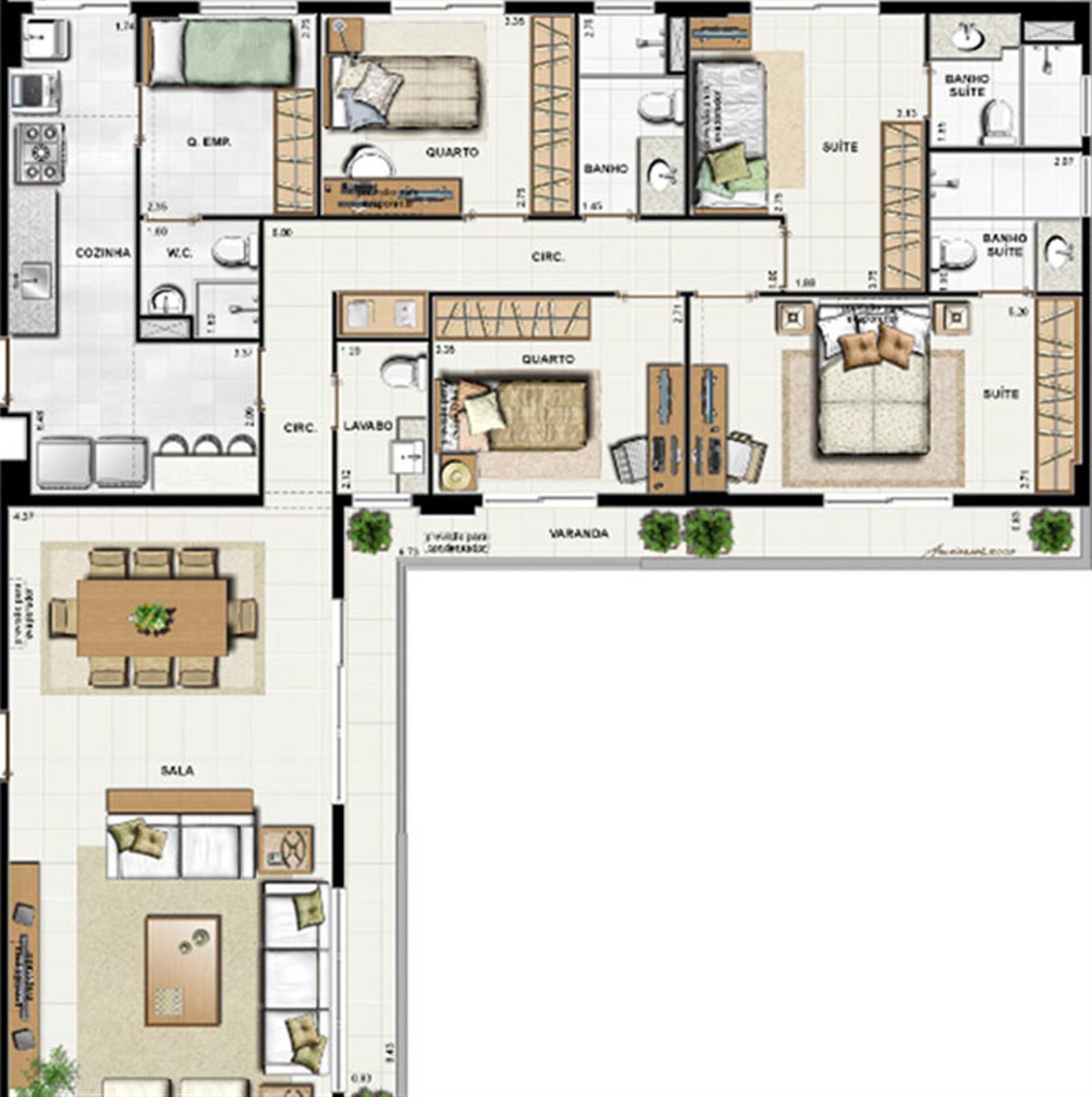 Planta 158,13 m² - 103 a 503 | Galleria Paissandu – Apartamento	no  Flamengo - Rio de Janeiro - Rio de Janeiro