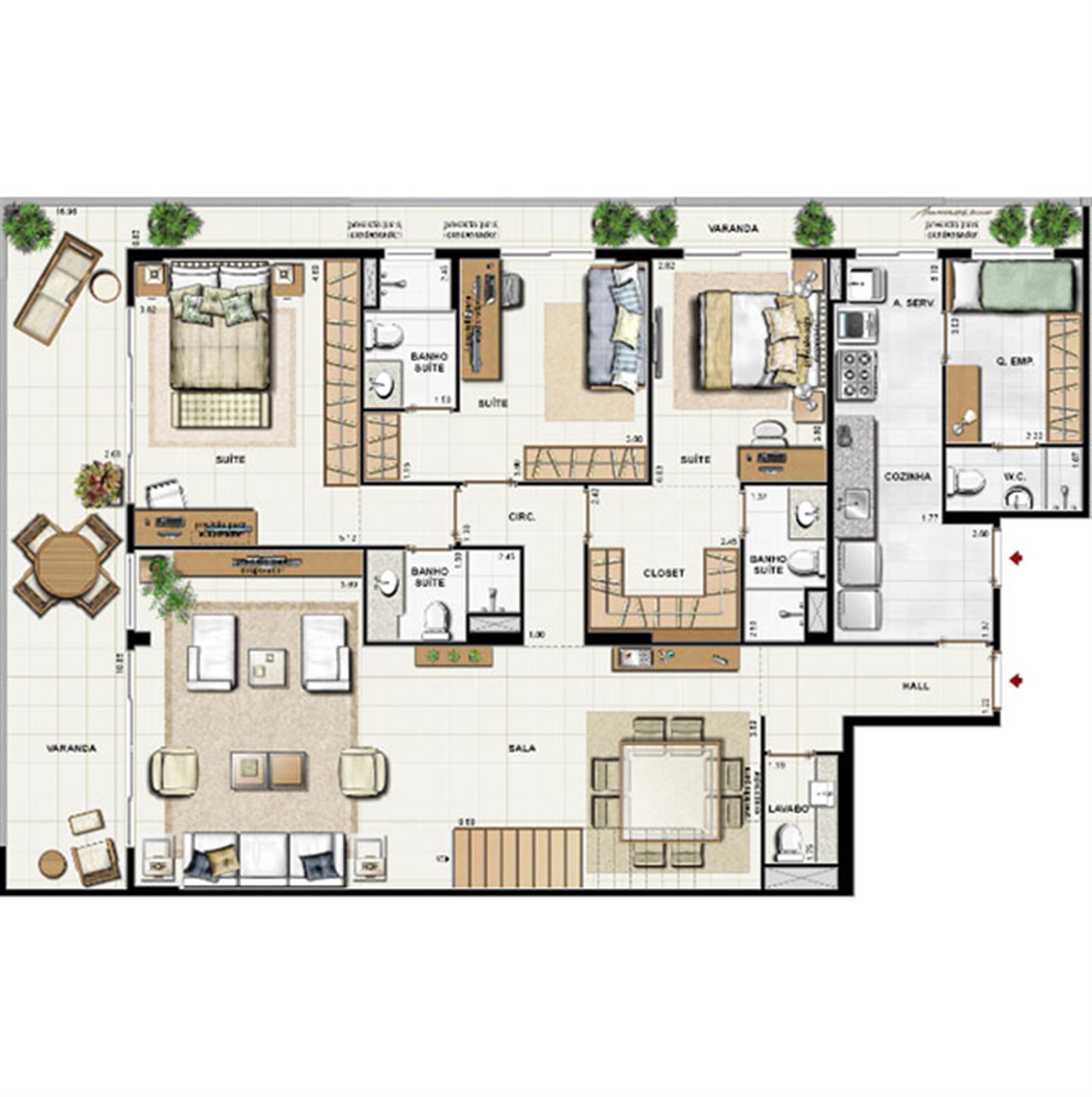 Planta cobertura 343,53 m² pavimento inferior | Galleria Paissandu – Apartamento	no  Flamengo - Rio de Janeiro - Rio de Janeiro