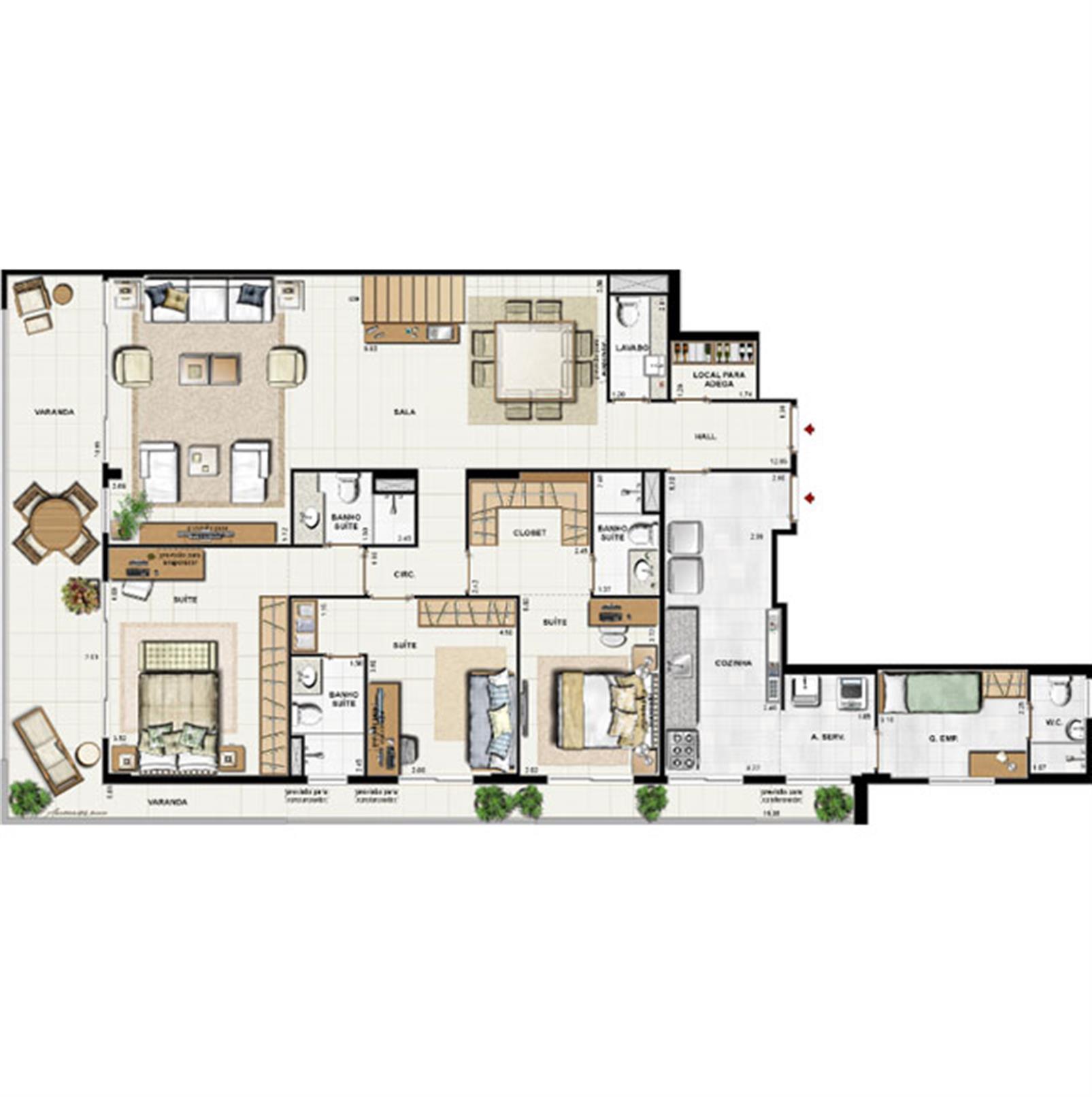 Planta cobertura 357,42 m² - pavimento inferior | Galleria Paissandu – Apartamento	no  Flamengo - Rio de Janeiro - Rio de Janeiro