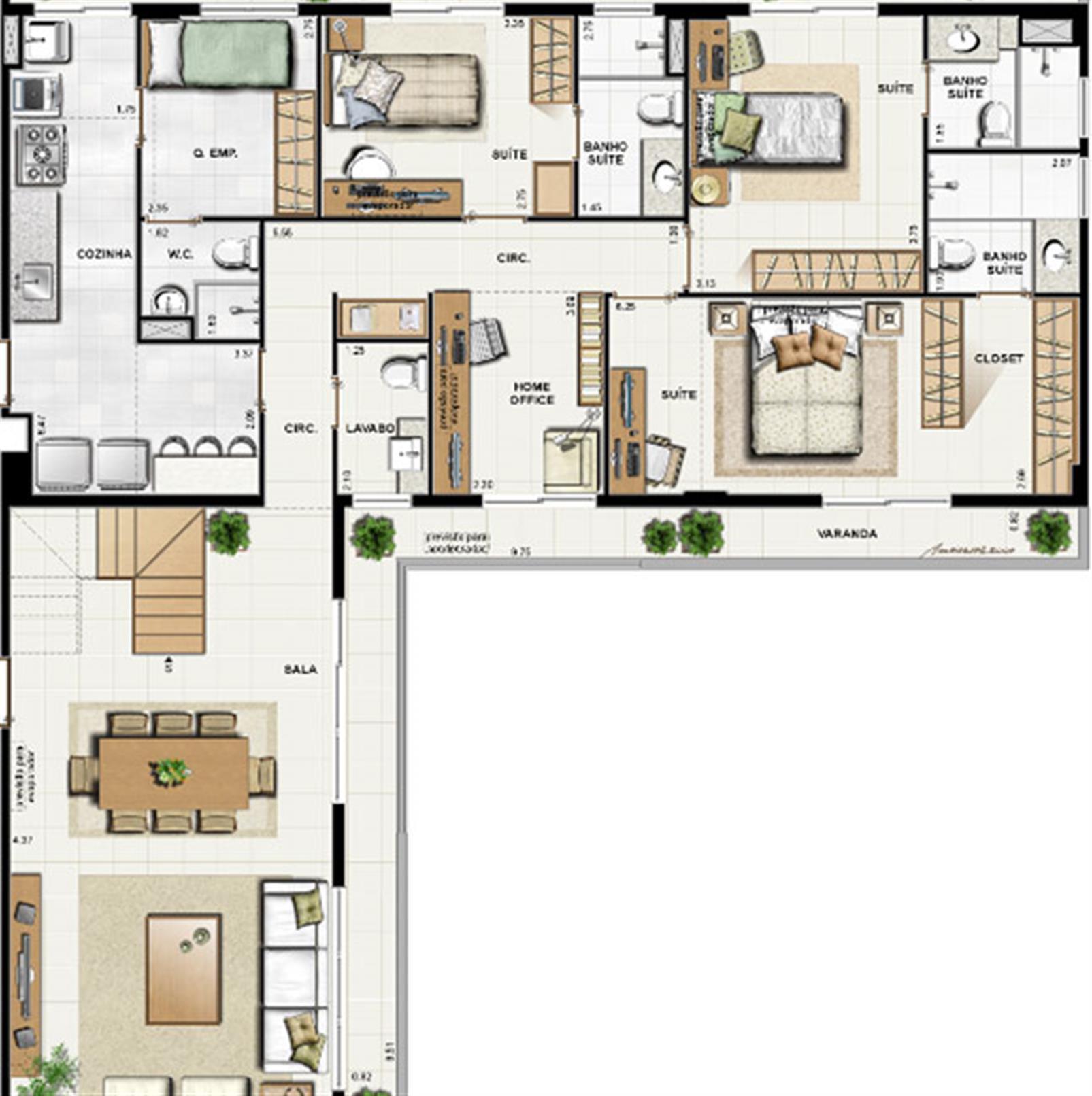 Planta cobertura 365,84 m² - pavimento inferior | Galleria Paissandu – Apartamento	no  Flamengo - Rio de Janeiro - Rio de Janeiro