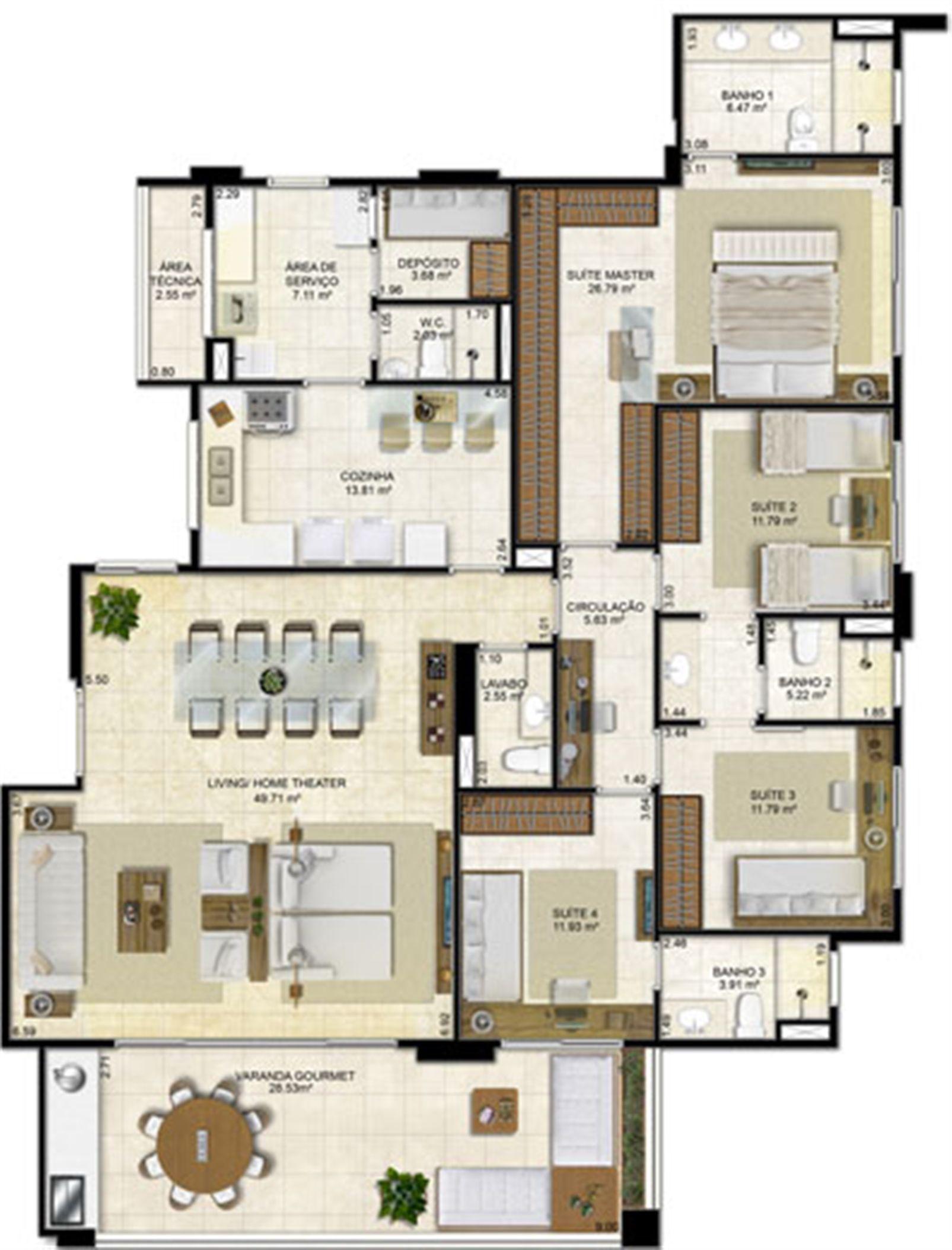 Planta varanda ampliada 193 m² | Île Saint Louis – Ponta D'areia - São Luís - Maranhão Planta varanda ampliada 193 m² | Île Saint Louis – Apartamento na Ponta D'areia - São Luís - Maranhão