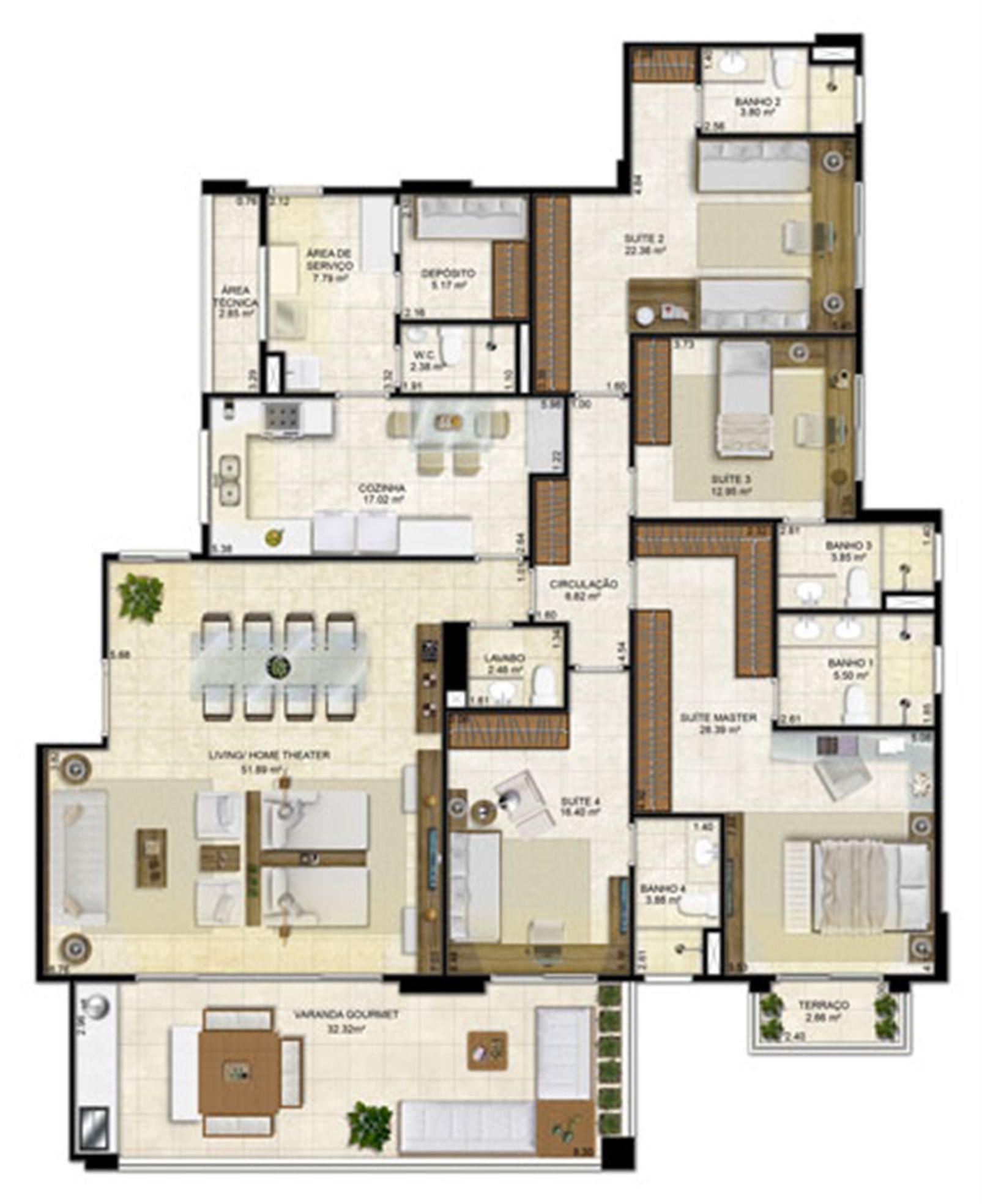 Planta varanda ampliada 228 m² | Île Saint Louis – Ponta D'areia - São Luís - Maranhão Planta varanda ampliada 228 m² | Île Saint Louis – Apartamento na Ponta D'areia - São Luís - Maranhão
