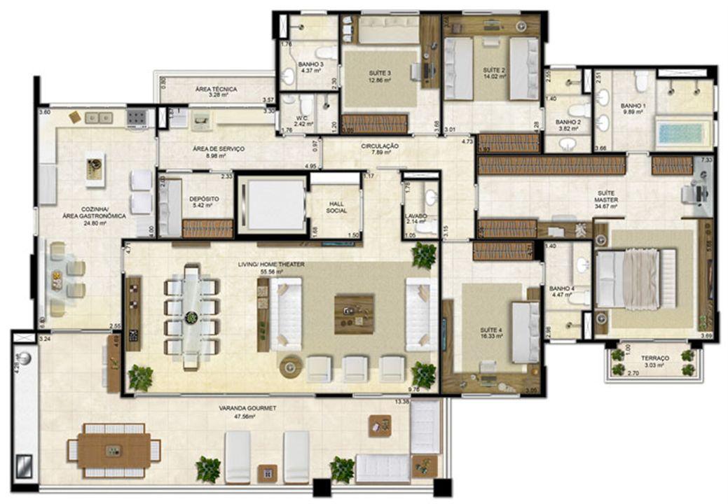 Planta varanda ampliada 261 m² | Île Saint Louis – Ponta D'areia - São Luís - Maranhão Planta varanda ampliada 261 m² | Île Saint Louis – Apartamento na Ponta D'areia - São Luís - Maranhão