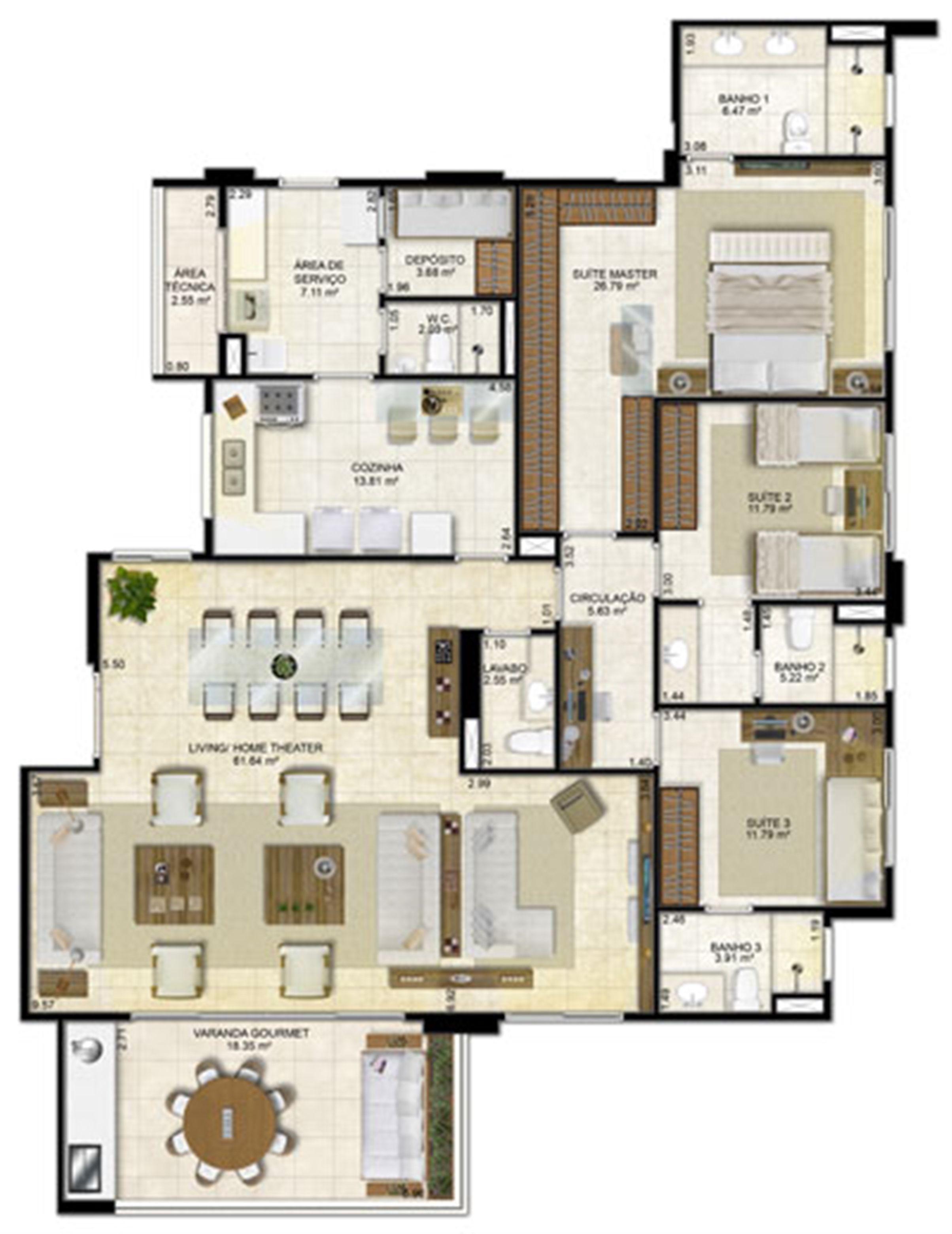 Planta Ampliada 183 m² | Île Saint Louis  – Apartamento na  Ponta D'areia - São Luís - Maranhão