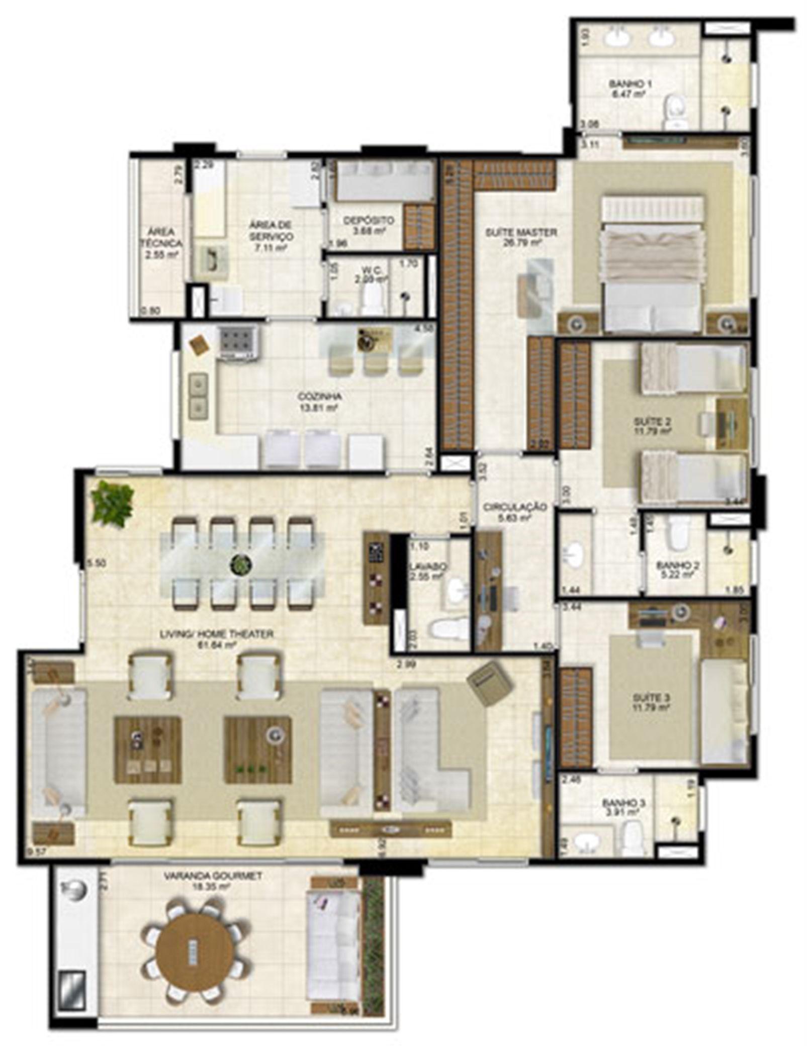Planta Ampliada 183 m² | Île Saint Louis – Ponta D'areia - São Luís - Maranhão Planta Ampliada 183 m² | Île Saint Louis – Apartamento na Ponta D'areia - São Luís - Maranhão