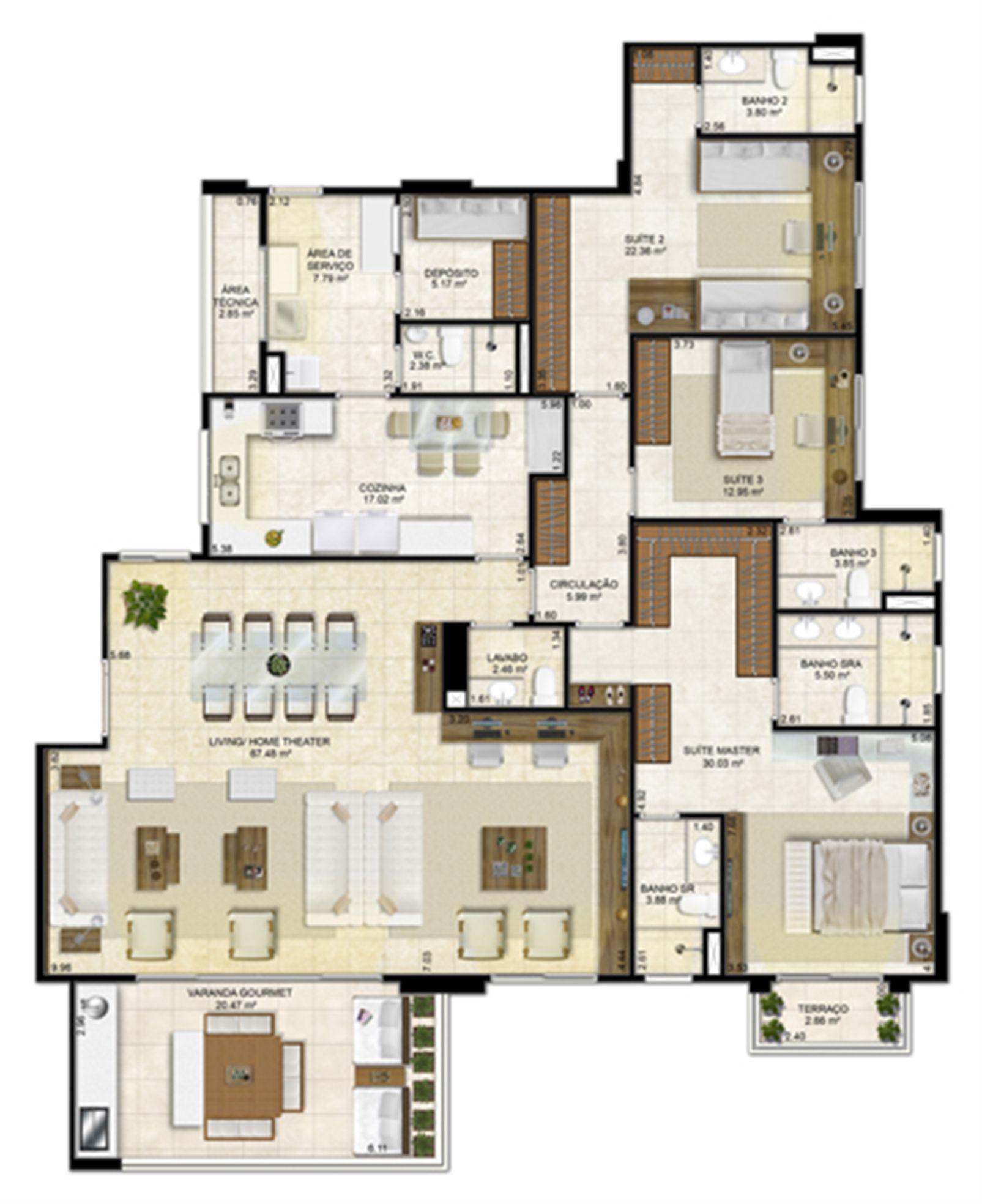 Planta Ampliada 217 m² | Île Saint Louis – Ponta D'areia - São Luís - Maranhão Planta Ampliada 217 m² | Île Saint Louis – Apartamento na Ponta D'areia - São Luís - Maranhão