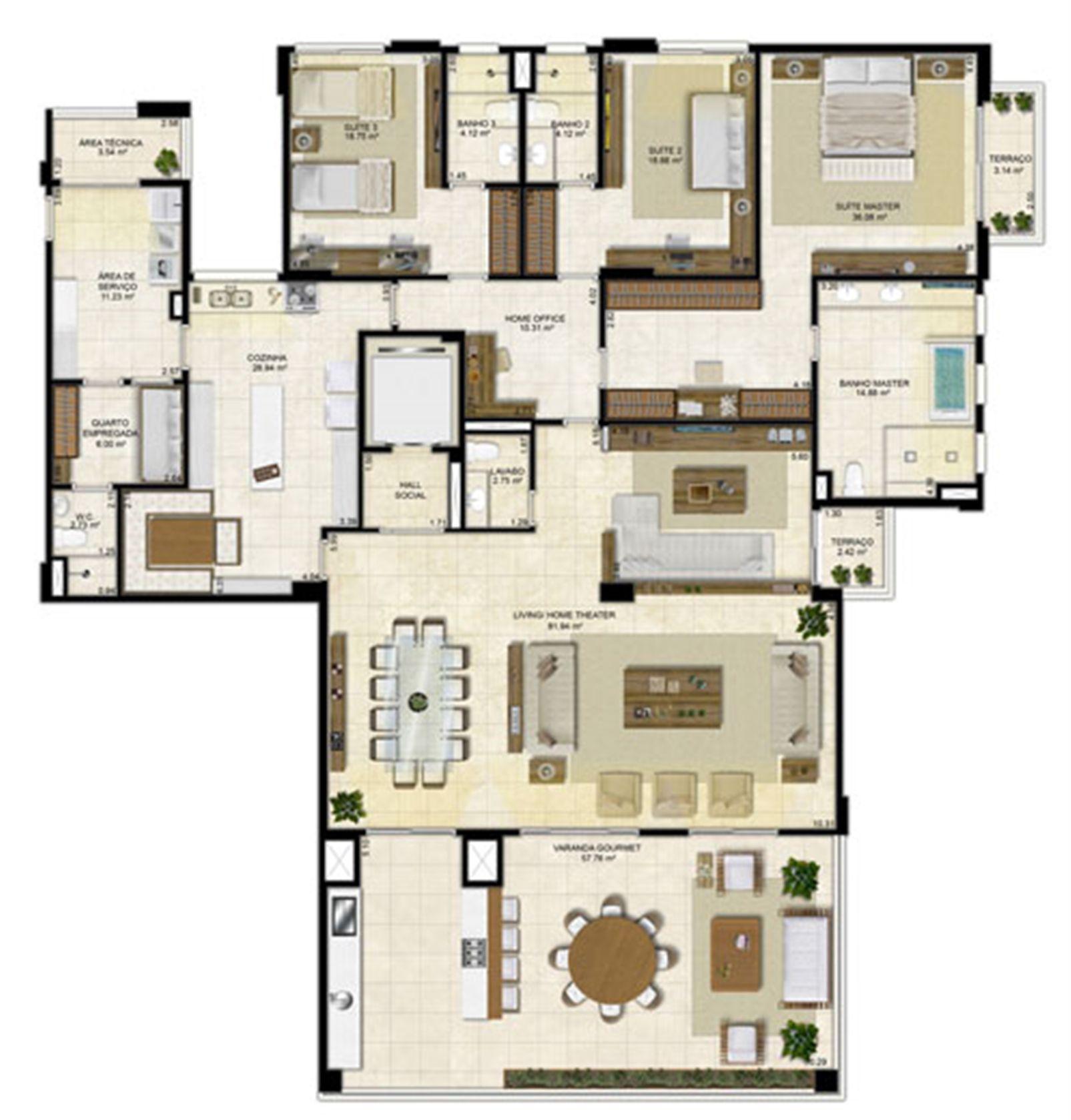 Planta ampliada 305 m² - Cozinha Ampliada e Sala de Jantar integrada – Pavimentos Pares | Île Saint Louis – Ponta D'areia - São Luís - Maranhão Planta ampliada 305 m² - Cozinha Ampliada e Sala de Jantar integrada – Pavimentos Pares | Île Saint Louis – Apartamento na Ponta D'areia - São Luís - Maranhão