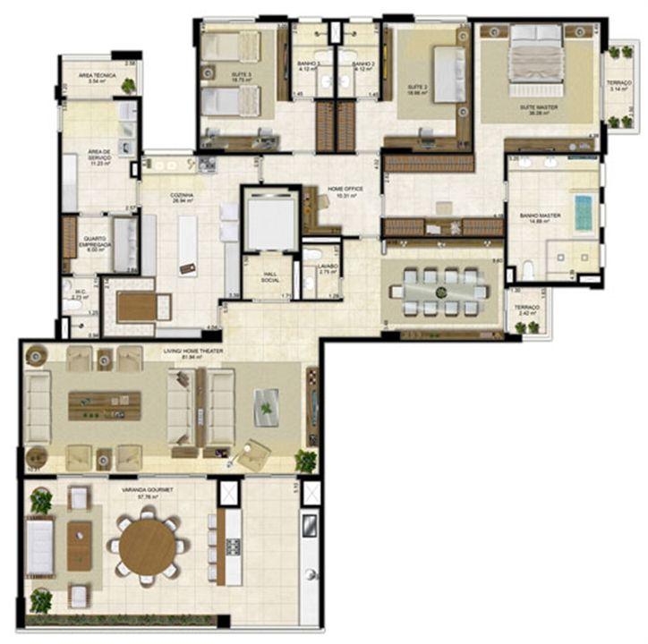 Planta ampliada 305 m² - Cozinha ampliada e Sala de Jantar reservada - Pavimentos ímpares | Île Saint Louis – Ponta D'areia - São Luís - Maranhão Planta ampliada 305 m² - Cozinha ampliada e Sala de Jantar reservada - Pavimentos ímpares | Île Saint Louis – Apartamento na Ponta D'areia - São Luís - Maranhão