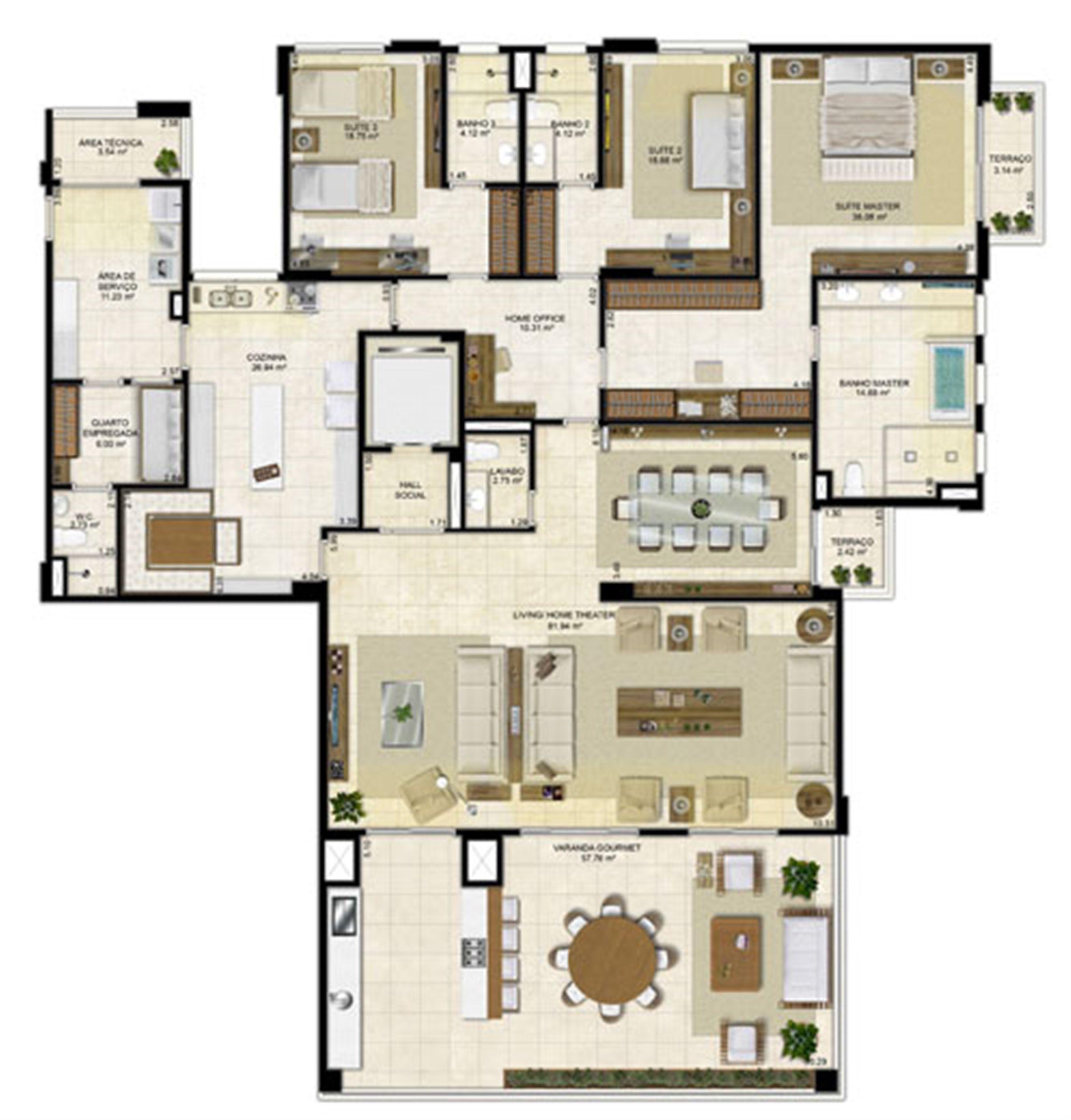 Planta ampliada 305 m² - Cozinha Ampliada e Sala de Jantar reservada – Pavimentos Pares | Île Saint Louis  – Apartamento na  Ponta D'areia - São Luís - Maranhão
