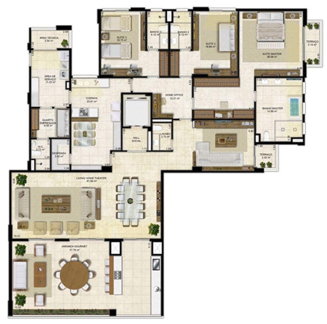 Planta Ampliada 305 m² - Pavimento ímpar-2 | Île Saint Louis  – Apartamento na  Ponta D'areia - São Luís - Maranhão