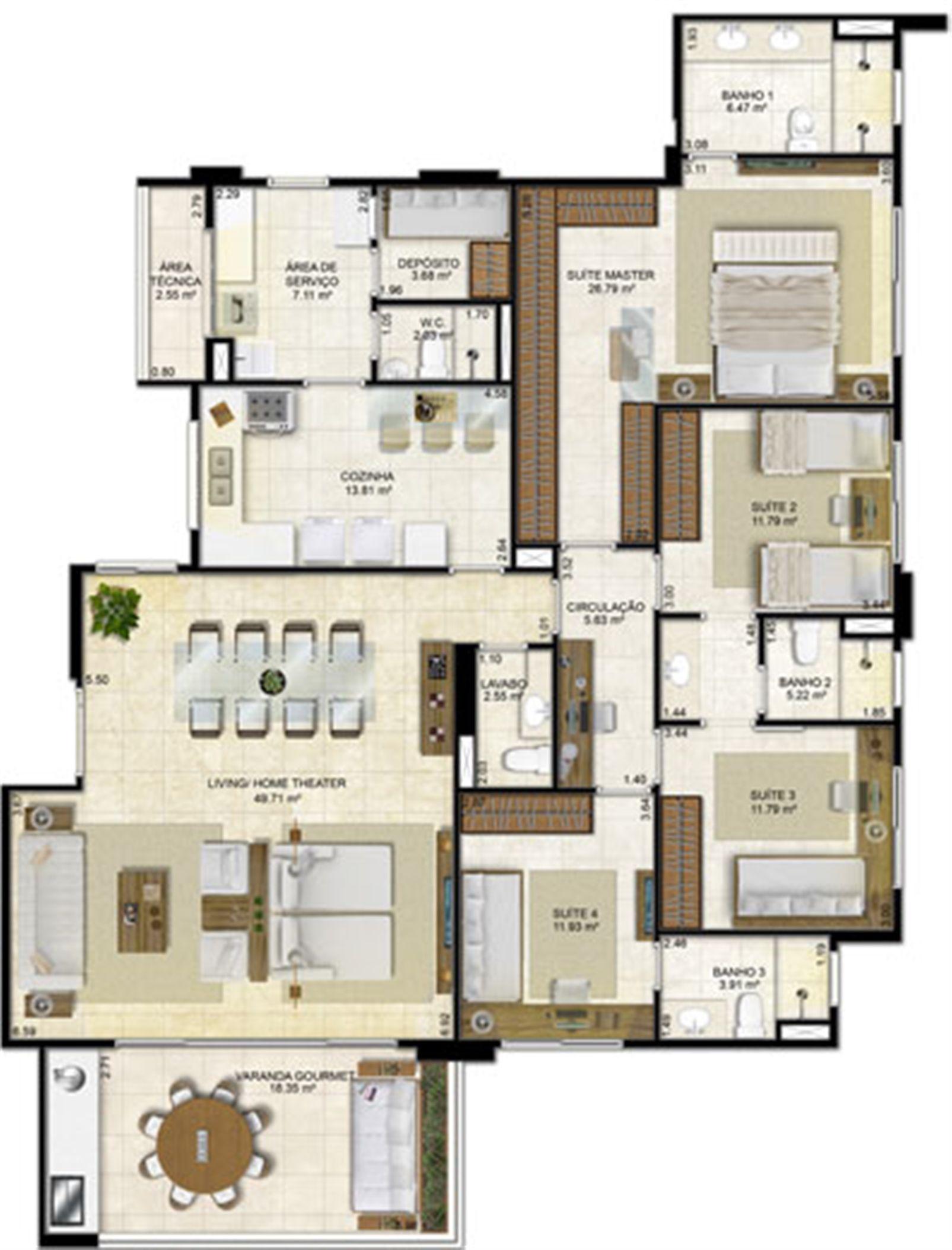 Planta Tipo 183 m² | Île Saint Louis – Ponta D'areia - São Luís - Maranhão Planta Tipo 183 m² | Île Saint Louis – Apartamento na Ponta D'areia - São Luís - Maranhão
