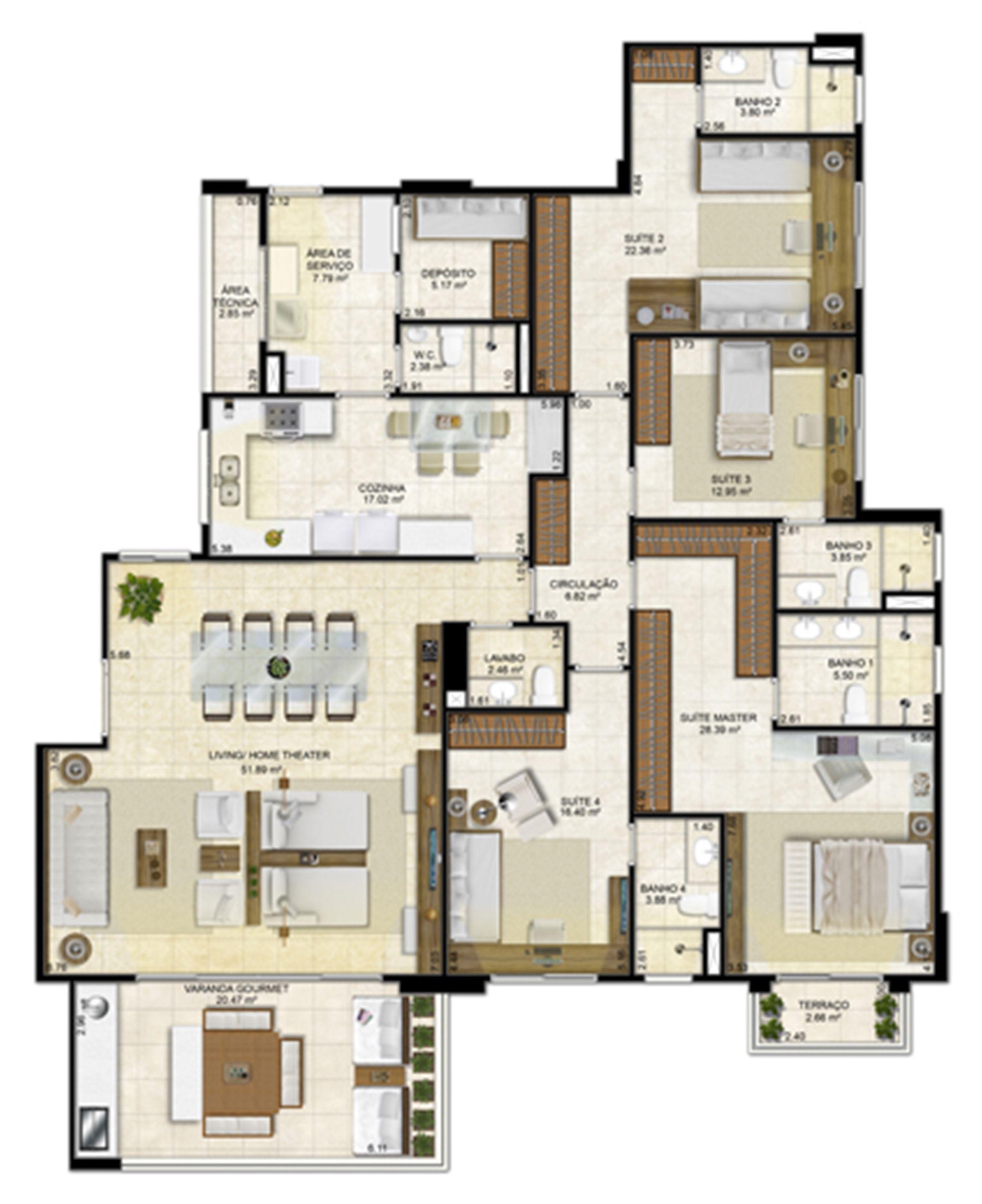 Planta Tipo 217 m² | Île Saint Louis  – Apartamento na  Ponta D'areia - São Luís - Maranhão