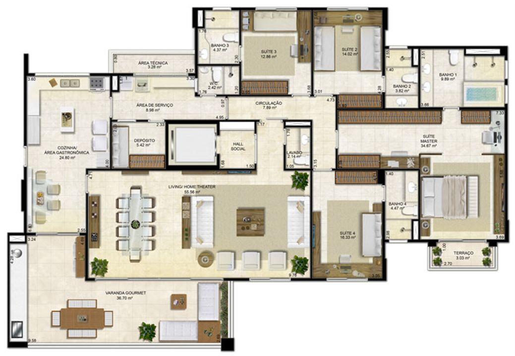 Planta Tipo 251 m² | Île Saint Louis – Ponta D'areia - São Luís - Maranhão Planta Tipo 251 m² | Île Saint Louis – Apartamento na Ponta D'areia - São Luís - Maranhão