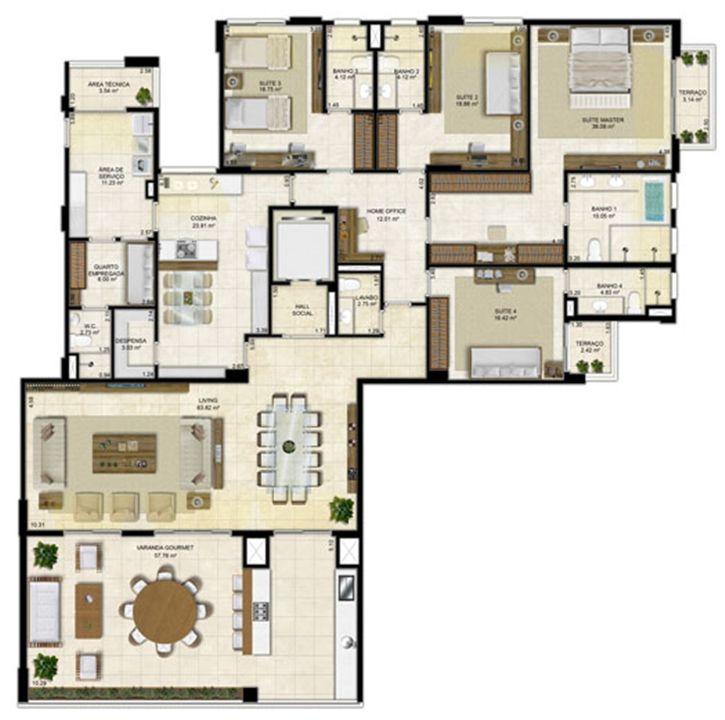 Planta Tipo 305 m² - Pavimento ímpar-2 | Île Saint Louis – Ponta D'areia - São Luís - Maranhão Planta Tipo 305 m² - Pavimento ímpar-2 | Île Saint Louis – Apartamento na Ponta D'areia - São Luís - Maranhão