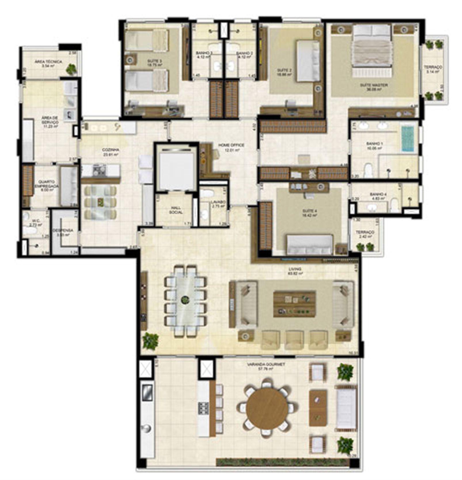 Planta Tipo 305 m² - Pavimento par | Île Saint Louis – Ponta D'areia - São Luís - Maranhão Planta Tipo 305 m² - Pavimento par | Île Saint Louis – Apartamento na Ponta D'areia - São Luís - Maranhão