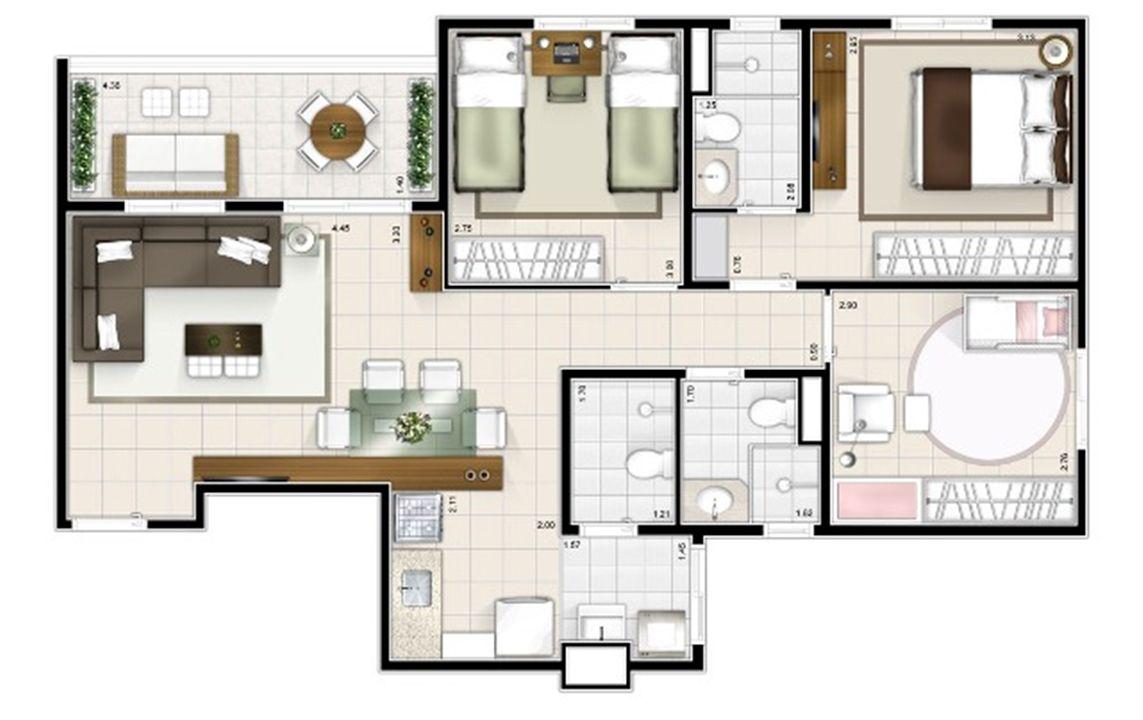 Planta 3 quartos 77m² | Sttilo Clube Residence – Nova Parnamirim - Parnamirim - Rio Grande do Norte Planta 3 quartos 77m² | Sttilo Clube Residence – Apartamento na Nova Parnamirim - Parnamirim - Rio Grande do Norte